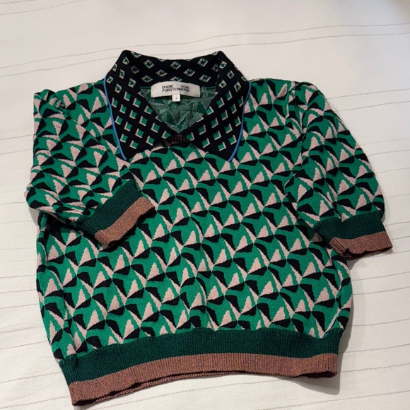 Diane Von Furstenberg Green and Black Patterned Sweater - Picture 1 of 6
